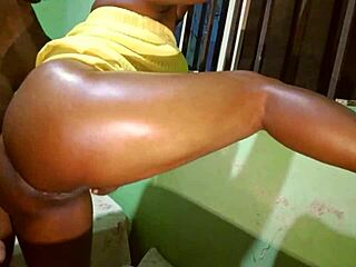 Thrilling sweet yummy yum with curvy bodybuilder masseuse bent over in doggystyle quickie fuck.