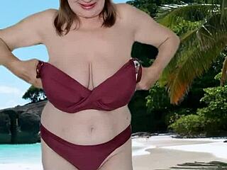 hot granny teases with huge natural tits and chubby body in homemade bikini video