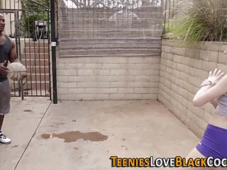 Ride my big black cock hard, teen, with blowjob and handjob in interracial action.