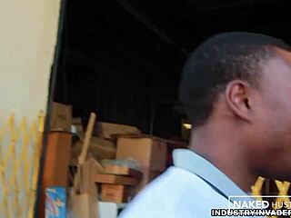 Curly latina college girl feels thrilled sucking black dick publicly