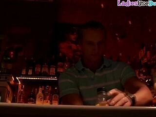 strapon dommes take turns fucking their sissy subject in a crowded bar