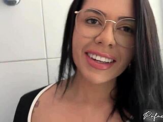 I feel so excited sucking that hot Brazilian brunette babe while she shows me the apartment outdoors.