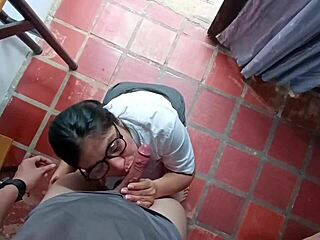 first part of anal sex after school with latina couple in homemade doggystyle and blowjob