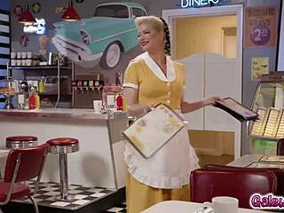 waitress serene siren danced with customer alexis tae then kissed her passionately before going further