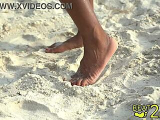 Giggles Feet Lovingly Rubbing All Over a Giant Hot Rock at the Beach in Behind-the-Scenes Tickling on Beat2feetcom