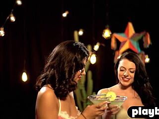 This cougar babe strips naked in erotic massage with latina milf. They pose sexy and rip clothes in amazing softcore undressing scene.