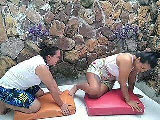 With these stretches my pussy rubs against the lycra making me horny craving to fuck the teacher