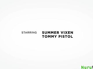 slutty blonde girl gives deepthroat blowjob to huge dick while playing with big balls in hardcore massage scene.