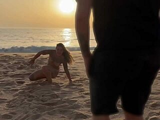 damiana brasileira safada pela europa shows off exotic curvy body in public flashing at portuguese beach with voyeur tits tease