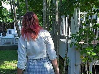 tied-up babe in stockings endures tickling and bondage from dominant couple without escape