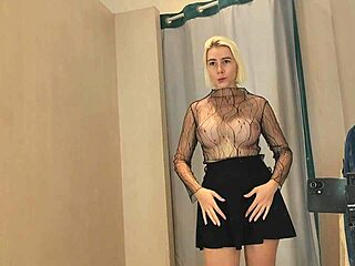 young blonde shows big tits in fitting room, intriguing horny fucking desire