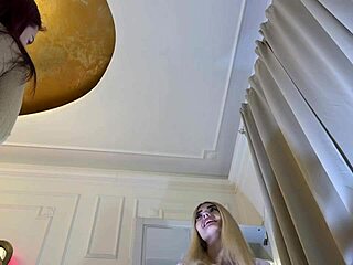 Skinny Blonde Girl Meets Petite Lesbian Girlfriend in Changing Room for Fake Casting Interview Without Panties Showing Pussy