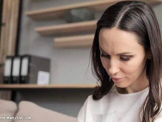 horny lilu moon deep sucks courier's big cock, hard fucks in doggystyle and cowgirl, then swallows cum