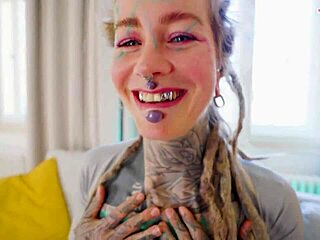 Goth slut with pierced nipples takes double anal in gangbang leading to gaping and facial cumshot