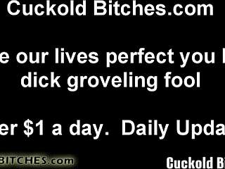 in this bdsm scene the femdom wife teaches her old cuckold husband proper blowjob techniques with domination