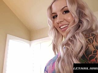 lethalhardcore features mega hot tattooed blonde giving sloppy deepthroat and getting missionary fucked by huge cock