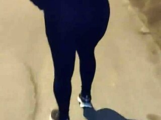 Curvy Mature with Transparent Leggings and Thong Flashing Big Ass in Public Street
