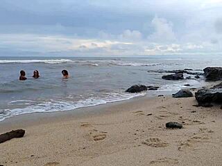 This Black Brunette Milf With Big Tits And Wet Pussy Took Huge Monster Cock For Interracial Handjob And Lick Action