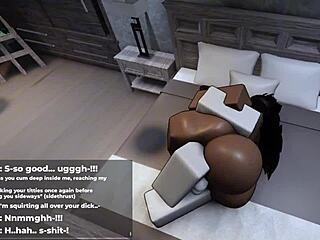 Thick ebony cutie makes me play with her huge tits.