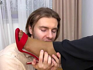 horny boss rips pantyhose open so employee can lick her wet pussy eagerly