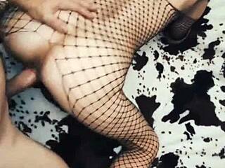 Wife Rides Cowgirl In Erotic Mesh Bodysuit For Homemade Anal POV Sex