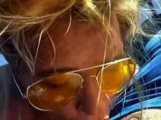 cheating blonde whore sucks cock & takes a facial out in public during the middle of the day 😈