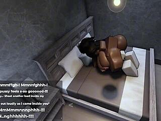 Thick ebony cutie makes me play with her huge tits.