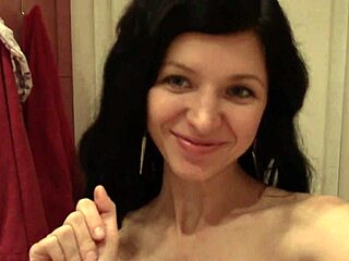 brunette babe in socks masturbates her cute cunt solo