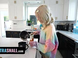 Wow, this nerdy blonde book girl turns into a wild orgasm machine with petite pierced body!