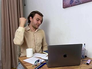 horny boss rips pantyhose open so employee can lick her wet pussy eagerly