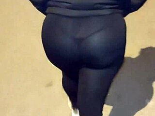 Curvy Mature with Transparent Leggings and Thong Flashing Big Ass in Public Street