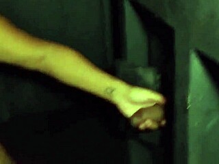 Slut enjoying wild banging at glory hole with big cock action