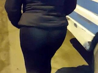 Curvy Mature with Transparent Leggings and Thong Flashing Big Ass in Public Street