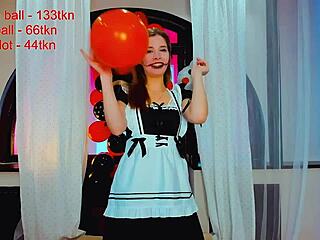 This cute 18+ maid shows off her skills. She cums really hard in the webcam session.