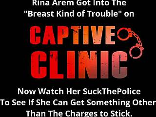 rina arem faces charges in the hospital as a petite brunette nurse in gloves and handcuffs. she gives pov blowjob and deepthroat to the patient avoiding humiliation.