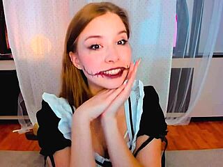 This cute 18+ maid shows off her skills. She cums really hard in the webcam session.