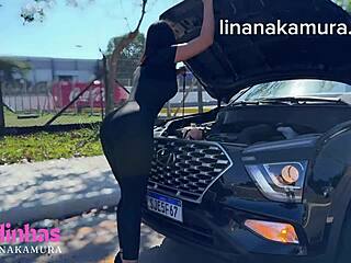 hey this asian hottie lina nakamura with big ass gets caught having interracial sex outdoors with john coffee in pov