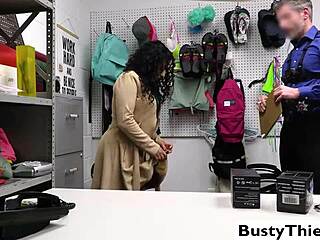 Brianna Bourbon, the busty brunette milf, gets caught and fucks the officer on the desk in the office.