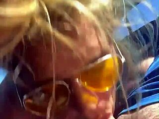 cheating blonde whore sucks cock & takes a facial out in public during the middle of the day 😈