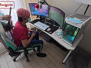 Obedeciendo al hijo del jefe turns into intense maid roleplay with bent over doggystyle fucking and cum in mouth.