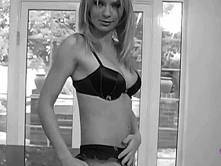 Karen, this hot blonde, dives into steamy kitchen sex with her lesbian friend, licking and kissing everywhere