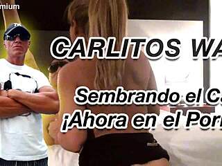 Blonde Sabrina Moon gives blowjob with dildo toys and piercing in Spanish style.