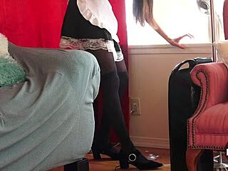 French Maid in Stockings Vacuums the House