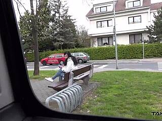 hey that skinny brunette babe just hopped into my van for a quick outdoor fuck session like a pro