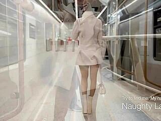 Coat covers naked body underneath