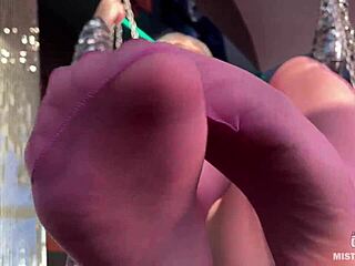 Goddess Cute Feet In Thin Sheer Pink Pantyhose Swing Near Your Face!