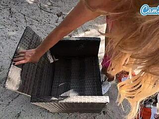 Two big white cocks fuck big tits milf in hot threesome