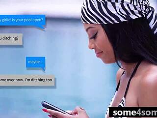 Schools out for hot black teen 18+ blowjob riding in hardcore interracial poolside orgy!