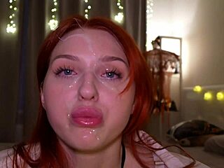 pretty redhead student in see-through halloween outfit gets rough face fucking and facial cum from ghostface