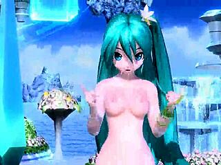 is hatsune miku in this love song project diva nude mod showing full nude with her big ass and tits like a goddess?